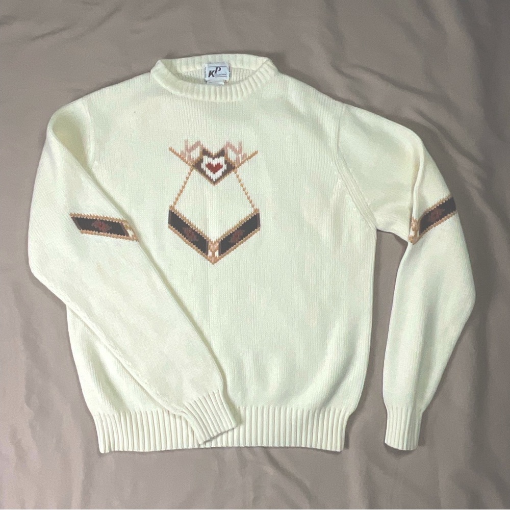 KP Collection Deer Motif Grandpa Sweater Vintage Y2K Size L